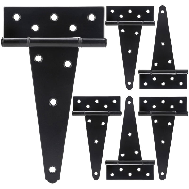 SANKINS 8 Inch T-Strap Shed Door Hinges Heavy Duty, Black Tee Hinge for Wooden Fences, Yard Door, Barn Door Gates, Wrought Hardware Rustproof, 6 PCS - Image 1